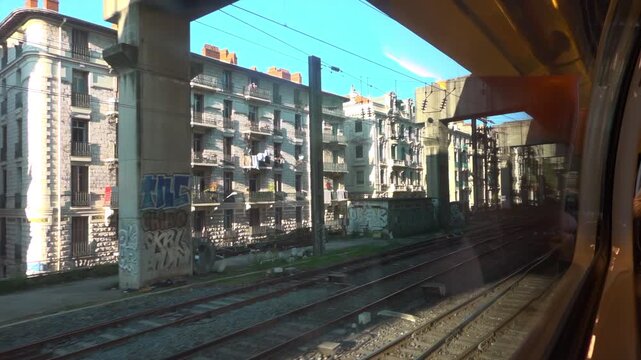 Station platform, viewed from train at the Nice-Ville Station