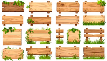 Variety of rustic wooden signs with greenery