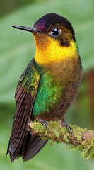Fototapeta premium A colorful hummingbird on a mossy branch