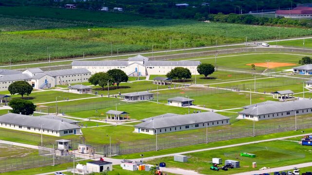 Aerial telephoto video Homestead Miami Federal detention corrections facility FDC 2025