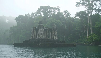 Ancient temple rises from misty water