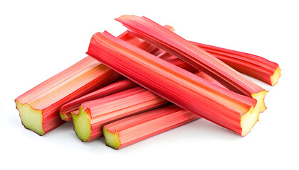 Cuts of red rhubarb stem on white background. File contains clipping path.