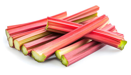 Fototapeta premium Cuts of red rhubarb stem on white background. File contains clipping path.