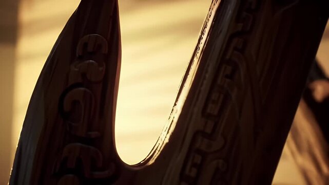 Ornate Wooden Spear Closeup.