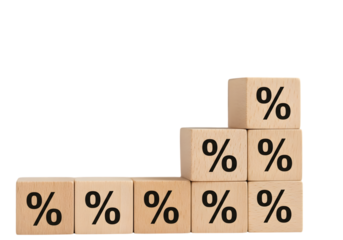 Percentage Growth and Finance Statistics Concept with Wooden Blocks Cut Out PNG.