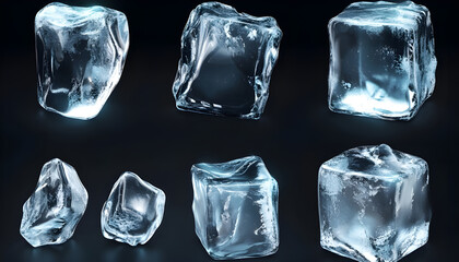 Obraz premium Transparent ice cubes with crystal clear surfaces and realistic frozen texture for beverage industry presentations