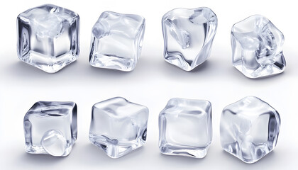 Naklejka premium Transparent ice cubes with crystal clear surfaces and realistic frozen texture for beverage industry presentations