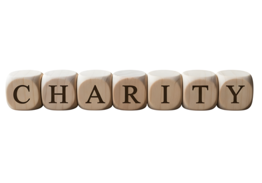 Charity Donation Support Philanthropy Text on Wooden Blocks cut out png.