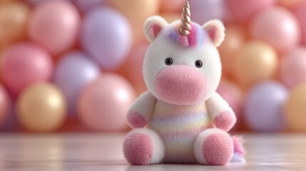 Colorful Plush Unicorn Toy Sits