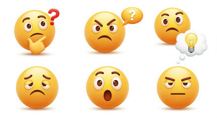 Fototapeta premium Emoticons with Different Facial Expressions on a White Background, 3D Render