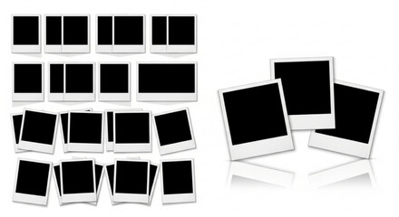 Collection of Blank Instant Photos on White, Memories and Nostalgia Concept