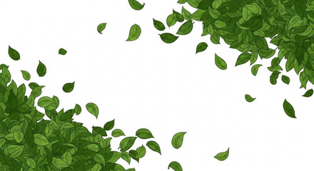 Green leaves illustration on white background, nature frame, foliage border