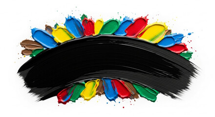 Colorful paint strokes with black paint stroke on a white background, art