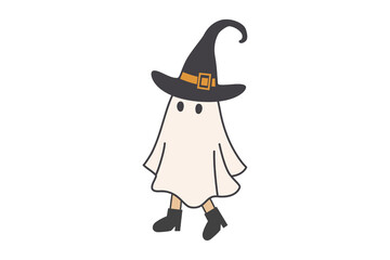 Cute ghost wearing witch hat isolated on transparent background for Halloween celebration Sublimation Design