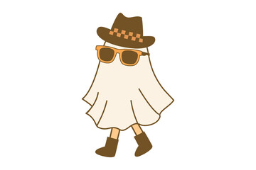 A cute cartoon ghost wearing a hat and sunglasses  Sublimation Design