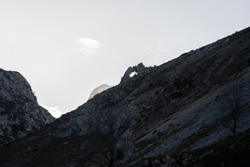Silhouette of Mountain with Natural Arch in Picos de Europa National Park, Spain