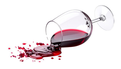 Wineglass pouring red wine on transparent background