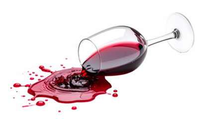 Wine glass pouring red wine with splashes on transparent background