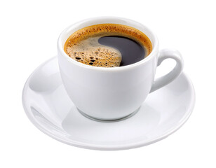 Fototapeta premium White coffee cup filled with dark coffee on transparent background