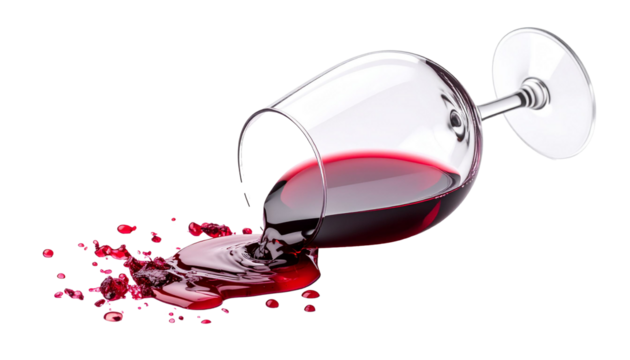 Wineglass pouring red wine on transparent background