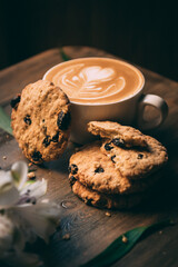 chocolate chip cookies on wooden table