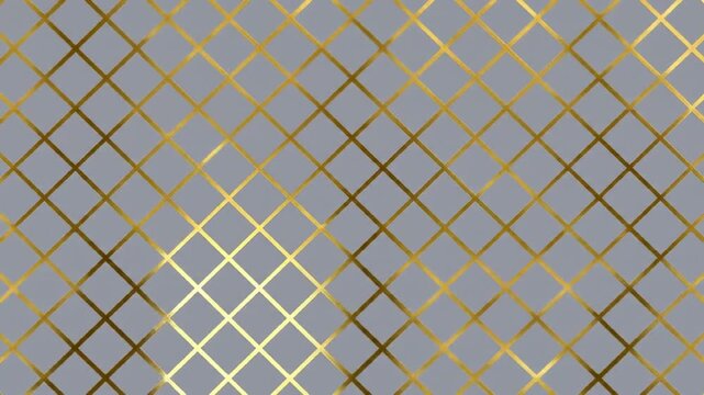 Gold grid pattern against a cool gray backdrop. The geometric design features intersecting golden lines, creating a diamond-like, repeating design