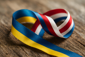 Fototapeta premium Intertwined blue-yellow and red-white-blue ribbons