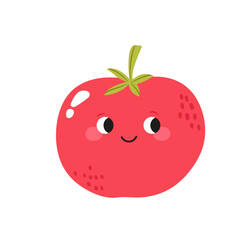 Vector Illustration of Funny Tomato Character with Happy Face in Cute Flat Style