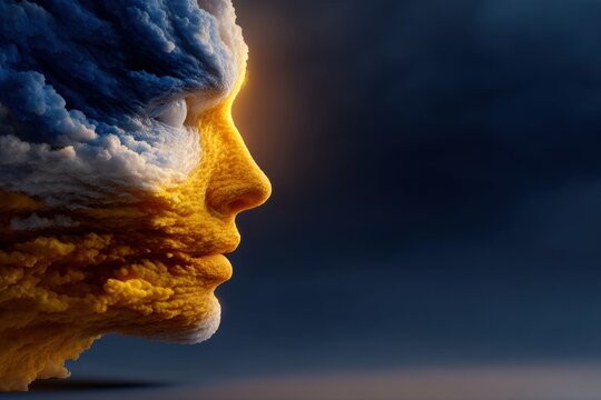 Ukrainian Face of Hope Yellow and Blue Sky and Clouds Representing the Nation's Resilience