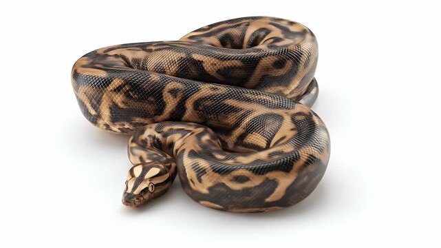Hypnotic 3D Animation of a Large Python Snake Slowly Coiling and Slithering on a Clean White Background.