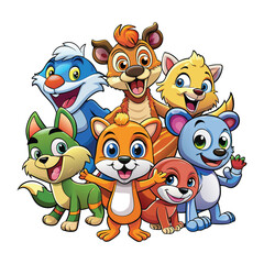 Cute cartoon animals fun squad with playful expression