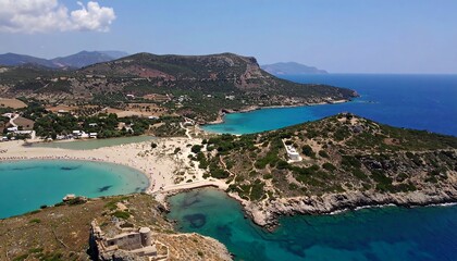 Stunning coastal landscape with turquoise waters and a sandy beach