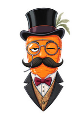 A funny and charming cartoon of a carrot gentleman, complete with a top hat, monocle, and a playful wink. A perfect sticker for digital planners and social media.