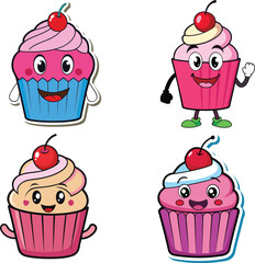 Happy Cupcake Sticker Bundle Cute Dessert with Cherry on Top