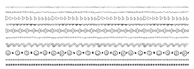 Hand drawn border lines. Doodle wave underline set, vintage squiggle ornament