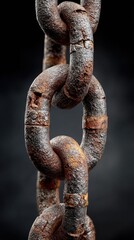 Rusted metal chain links highlighted against a dark background showcasing texture and age