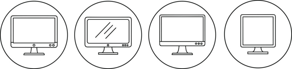 computer monitor icon set, desktop screen symbol, line art display, technology device graphic, PC monitor illustration, screen design, tech equipment, display icon, device symbol