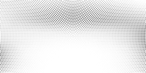 Halftone radial dotted background. Square dots comic gradient texture. Concentric fading gradation wallpaper. Black white rough grit overlay. Grunge gritty circular pop art cartoon backdrop. Vector