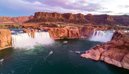 Stunning waterfalls cascading into a serene river valley