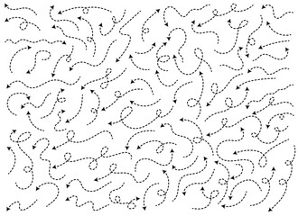 A collection of black dotted arrows are positioned facing various directions, against a clean white backdrop, providing visual indicators of movement and direction.