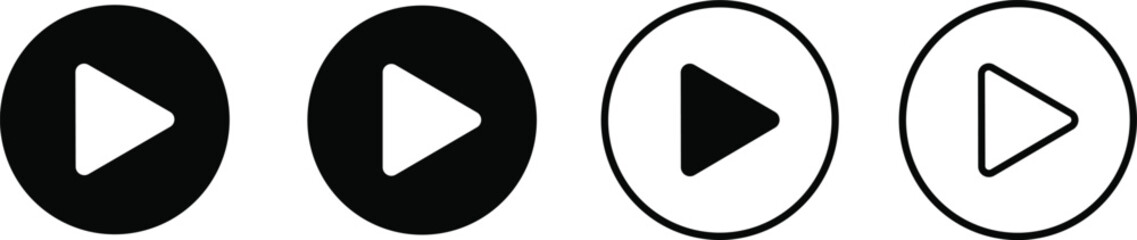 play button icon set, media symbol, video play graphic, black and white design, multimedia icon, start button, audio visual symbol
