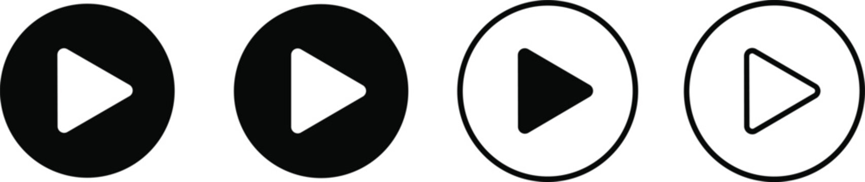 play button icon set, media symbol, video play graphic, black and white design, multimedia icon, start button, audio visual symbol