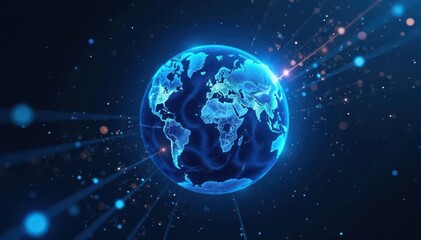 Fototapeta premium Interconnected world, blue planet with digital lines , globalization, digital, internet
