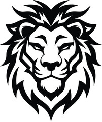 Obraz premium Fierce Black and White Lion Head Emblem with Sharp Mane Details