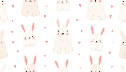 Obraz premium Cute white rabbits in a repeating pattern.