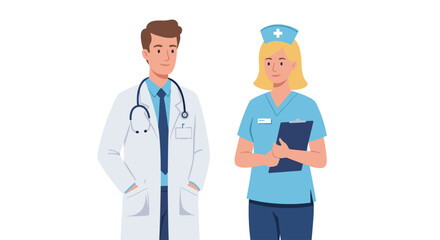 Fototapeta premium A doctor and a nurse standing side by side in a vector art