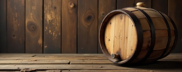 Timeworn wooden cask, rich brown tones, vertical lines, still life, design