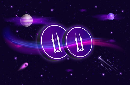 illuvium-ilv cryptocurrency logo illustrations on digital background. 3D drawings.