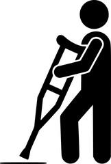 man with crutch, injury icon, person standing isolated on transparent, stick figure stickman, human silhouette
