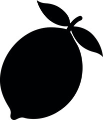 Black Citron Fruit Silhouette Vector with Stem and Two Leaves